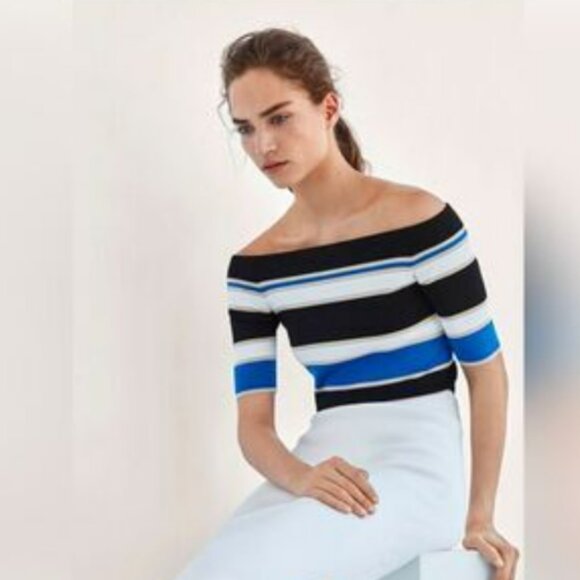 Massimo Dutti Striped off-the-shoulder knit top Size XS - Picture 1 of 6